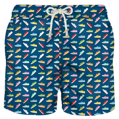 Mc2 Saint Barth Light Fabric Man Swim Shorts Superga Print Superga® Special Edition In Blue