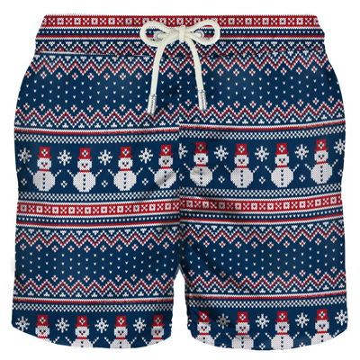 Mc2 Saint Barth Light Fabric Man Swim Shorts Snowman Print In Red