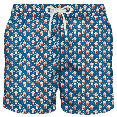 Mc2 Saint Barth Light Fabric Man Swim Shorts Pop Corn Print In Blue