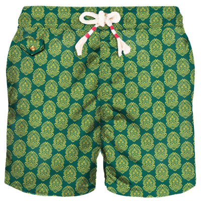 Mc2 Saint Barth Light Fabric Man Swim Shorts Indian Print In Green