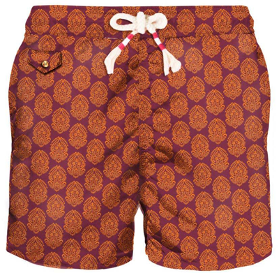 Mc2 Saint Barth Light Fabric Man Swim Shorts Indian Print In Red