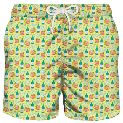 Mc2 Saint Barth Light Fabric Man Swim Shorts Cocktail Print In Yellow