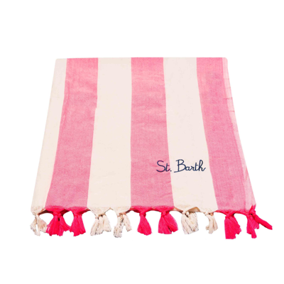 Mc2 Saint Barth Red Striped Ultralight Cotton Towel In Pink