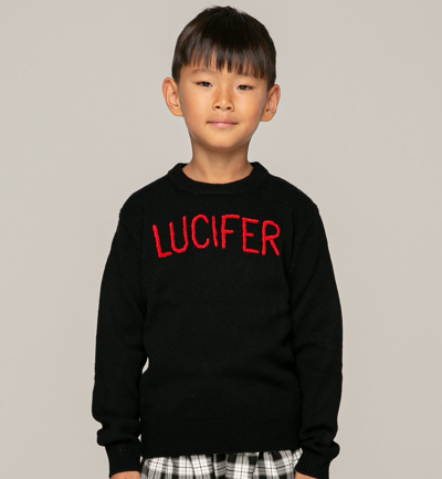 Mc2 Saint Barth Kid Sweater With Lucifer Embroidery In Black