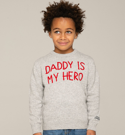 Mc2 Saint Barth Kid Sweater With Daddy Is My Hero Embroidery In Grey