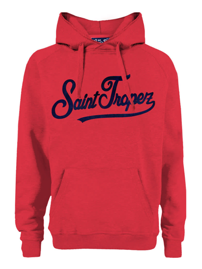 Mc2 Saint Barth Hooded Cotton Sweatshirt With Saint Tropez Print In Red