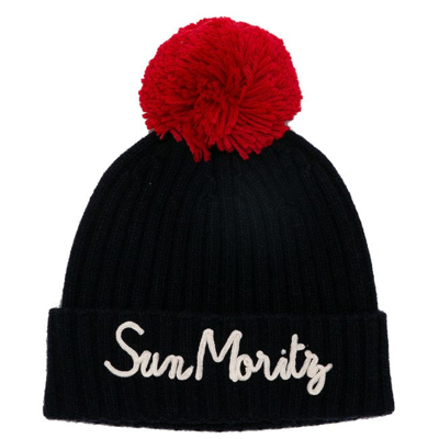 Mc2 Saint Barth Sun Moritz Pom-pom Ribbed-knit Hat In Dark Blue