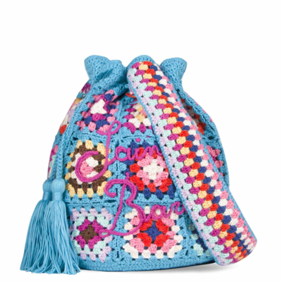 Mc2 Saint Barth Handmade Crochet Bucket Bag In Blue