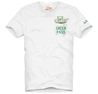 Mc2 Saint Barth Green Pass Print Cotton T-shirt In White