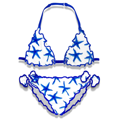 Mc2 Saint Barth Kids' Girl Triangle Bikini With Starfish Print