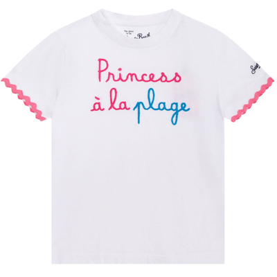 Mc2 Saint Barth Kids' Girl T-shirt With Princess À La Plage Lettering And Embroidery In White
