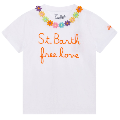 Mc2 Saint Barth Kids' Girl T-shirt With Daisy Embroidery And Patch