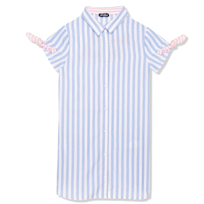 Mc2 Saint Barth Kids' Girl Striped Shirt Dress With Embroidery In Blue