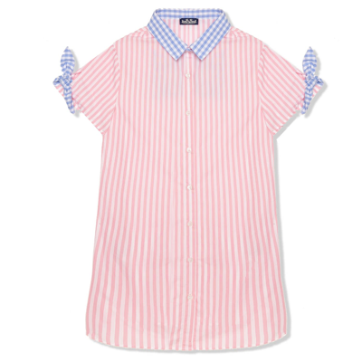 Mc2 Saint Barth Kids' Girl Striped Shirt Dress With Embroidery In Pink