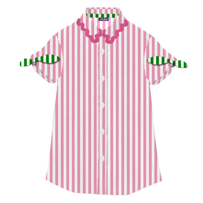 Mc2 Saint Barth Kids' Girl Striped Shirt Dress In Pink