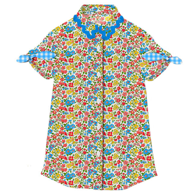 Mc2 Saint Barth Kids' Girl Shirt Dress With Flowers Print In Multicolor