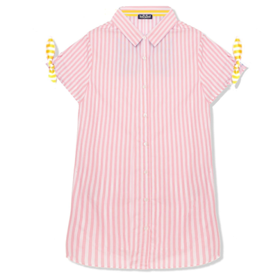 Mc2 Saint Barth Kids' Girl Striped Shirt Dress With Embroidery In Pink