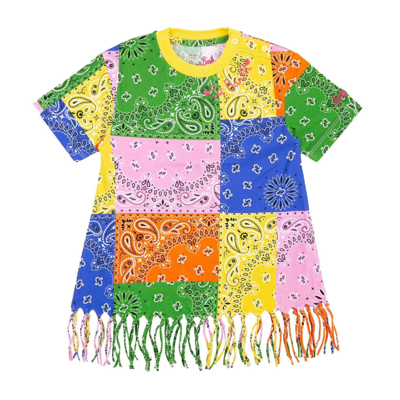 Mc2 Saint Barth Kids' Girl Cotton Dress With Fringes In Multicolor