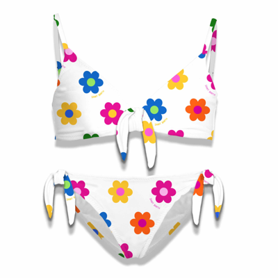 Mc2 Saint Barth Kids' Girl Bralette Bikini With Daisies In Multicolor