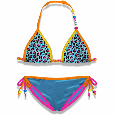 Mc2 Saint Barth Kids' Girl Bikini With Leopard Print In Blue