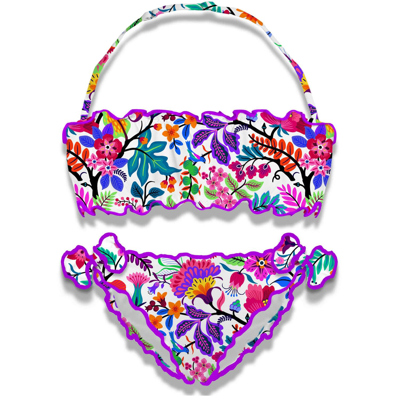 Mc2 Saint Barth Kids' Girl Bandeau Bikini With Multicolor Flowers