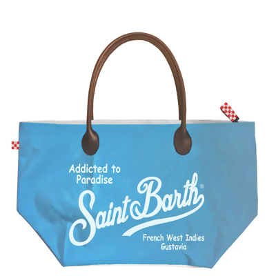 Mc2 Saint Barth Foldable Bag In Technic Fabric With Saint Barth Print And Detachable Pochette In Blue