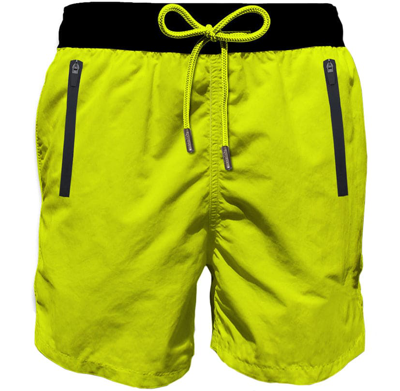 Mc2 Saint Barth Fluo Yellow Light Fabric Zipped Swim Shorts