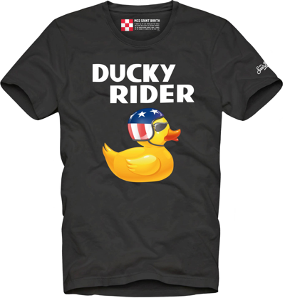 Mc2 Saint Barth Ducky Rider Printed Man T-shirt In Black