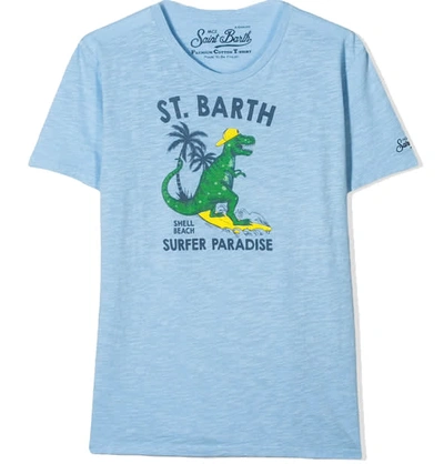 Mc2 Saint Barth Kids' Dino Surfer Boy T-shirt In Blue