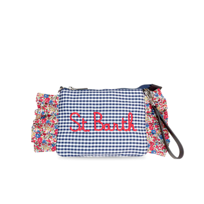 Mc2 Saint Barth Cross-body Bag With Flounces And Embroidery In Blue