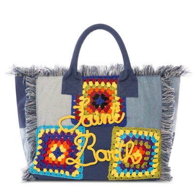 Mc2 Saint Barth Crochet Canvas Shoulder Bag In Blue