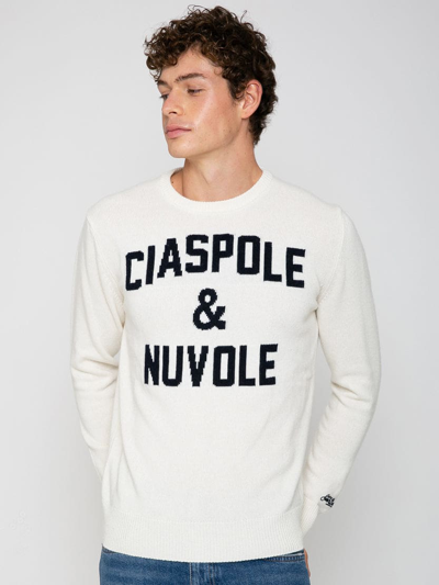 Mc2 Saint Barth Ciaspole E Nuvole Print Man Sweater In White