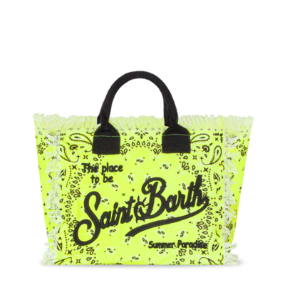 Mc2 Saint Barth Colette Cotton Canvas Bag With Fluo Yellow Bandanna Print