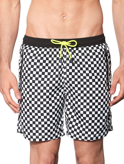 Mc2 Saint Barth Check Light Fabric Zipped Swim Shorts In Black