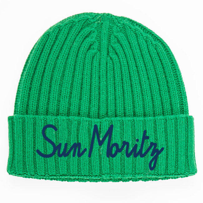 Mc2 Saint Barth Cashmere Blend Embroidered Hat St. Moritz In Green