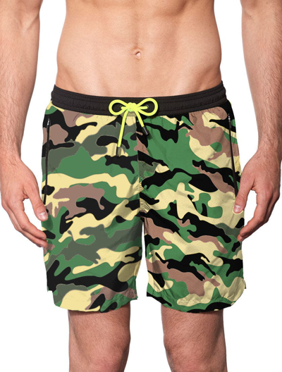 Mc2 Saint Barth Camouflage Light Fabric Zipped Swim Shorts In Green