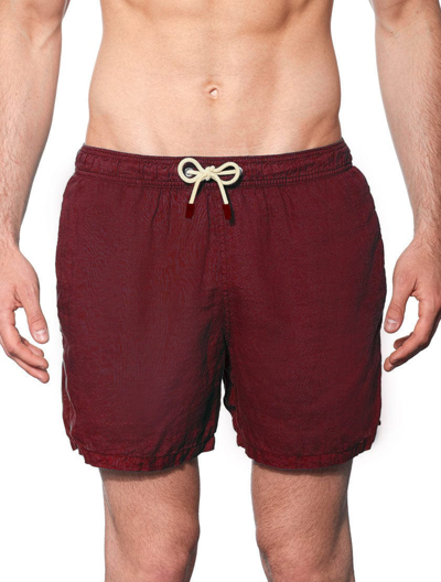 MC2 SAINT BARTH MAN BURGUNDY LINEN SWIM SHORTS