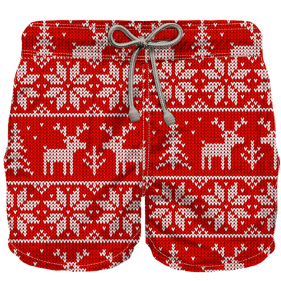 Mc2 Saint Barth Kids' Boy Swimshorts Reindeer Print In Red