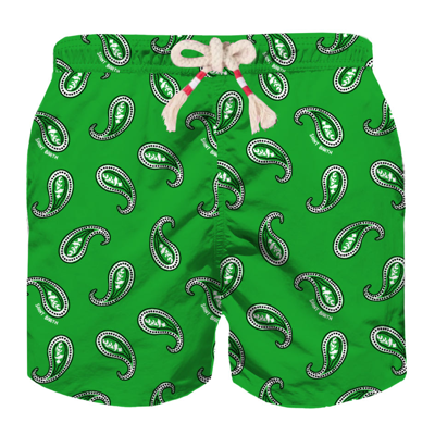 Mc2 Saint Barth Kids' Boy Swim Shorts With Paisley Print In Green