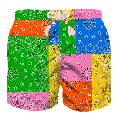 Mc2 Saint Barth Kids' Boy Swim Shorts With Multicolor Bandanna Print