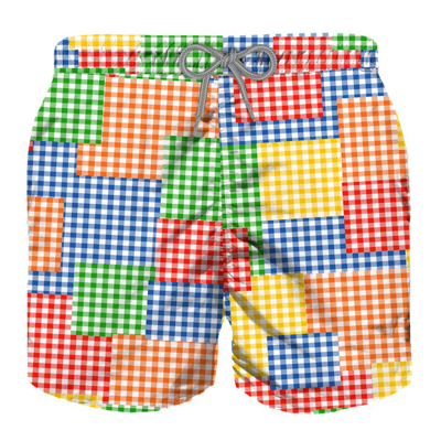 Mc2 Saint Barth Kids' Boy Swim Shorts With Gingham Print In Multicolor