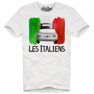 Mc2 Saint Barth Kids' Boy Cotton T-shirt With Vintage Fiat 500 Car Fiat© 500 Special Edition In White