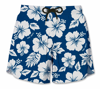Mc2 Saint Barth Blue Swim Short Mid-lenght With White Flower Print In Blue