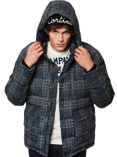 Mc2 Saint Barth Blue Prince Of Wales Print Hooded Down Padded Jacket