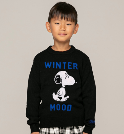 Mc2 Saint Barth Kids' Blue Navy Snoopy Winter Mood Sweater For Boy - Special Edition
