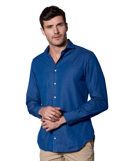 Mc2 Saint Barth Blue Denim Cotton Man Shirt