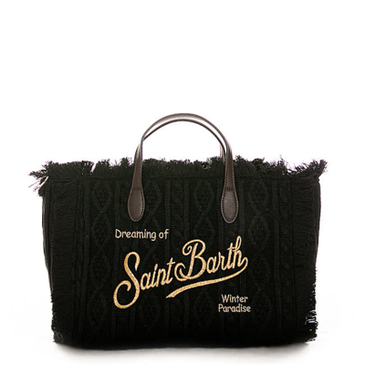 Mc2 Saint Barth Black Wool Handbag With Fringes