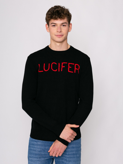 Mc2 Saint Barth Black Man Sweater Lucifer Embroidery