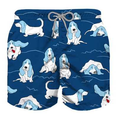 Mc2 Saint Barth Kids' Basset Hound Print Boy Swimshorts In Blue