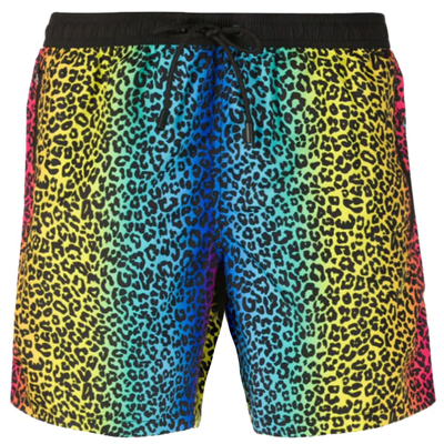 Mc2 Saint Barth Animalier Rainbow Print Light Fabric Zipped Swim Shorts In Multicolor